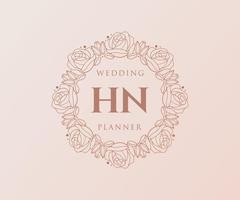 colección de logotipos de monograma de boda con letras iniciales hn, plantillas florales y minimalistas modernas dibujadas a mano para tarjetas de invitación, guardar la fecha, identidad elegante para restaurante, boutique, café en vector