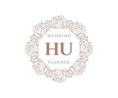 colección de logotipos de monograma de boda con letras iniciales de hu, plantillas florales y minimalistas modernas dibujadas a mano para tarjetas de invitación, guardar la fecha, identidad elegante para restaurante, boutique, café en vector