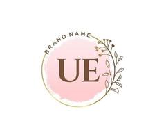 Initial UE feminine logo. Usable for Nature, Salon, Spa, Cosmetic and Beauty Logos. Flat Vector Logo Design Template Element.