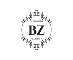 colección de logotipos de monograma de boda con letras iniciales bz, plantillas florales y minimalistas modernas dibujadas a mano para tarjetas de invitación, guardar la fecha, identidad elegante para restaurante, boutique, café en vector