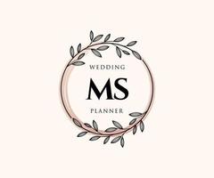 MS Initials letter Wedding monogram logos collection, hand drawn modern minimalistic and floral templates for Invitation cards, Save the Date, elegant identity for restaurant, boutique, cafe in vector