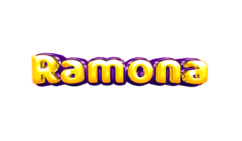girls name sticker colorful party balloon birthday helium air shiny yellow purple cutout Ramona Ramona png