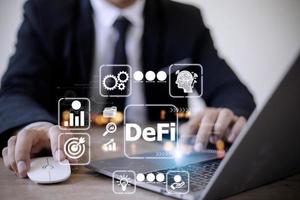 DeFi Decentralized Finance. Technology blockchain cryptocurrency concept photo