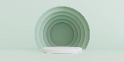 3D Render. Abstract green composition on podium. Minimal Studio with round stand and copy space. Futuristic interior background for landing page, showcase, Product presentation. photo