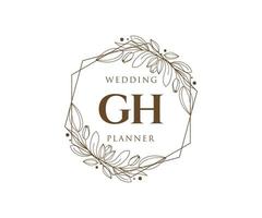 Colección de logotipos de monograma de boda con letras iniciales gh, plantillas florales y minimalistas modernas dibujadas a mano para tarjetas de invitación, guardar la fecha, identidad elegante para restaurante, boutique, café en vector