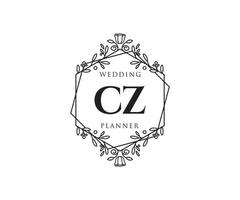 CZ Initials letter Wedding monogram logos collection, hand drawn modern minimalistic and floral templates for Invitation cards, Save the Date, elegant identity for restaurant, boutique, cafe in vector