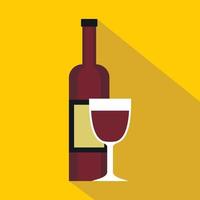 Glass of red wine and a bottle icon, flat style vector