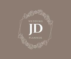 colección de logotipos de monograma de boda con letras iniciales jd, plantillas florales y minimalistas modernas dibujadas a mano para tarjetas de invitación, guardar la fecha, identidad elegante para restaurante, boutique, café en vector