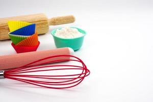 Bakery equipment or kitchenware on a white background. Materials or kitchen equipment for bakery. photo