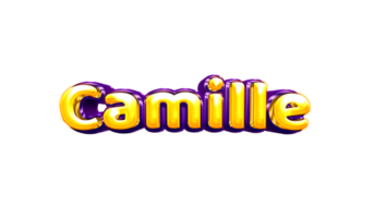 girls name sticker colorful party balloon birthday helium air shiny yellow purple cutout Camille png