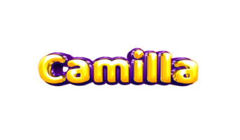 etiqueta engomada del nombre de las niñas coloridas fiesta globo cumpleaños helio aire llamativas amarillas moradas separar camila png