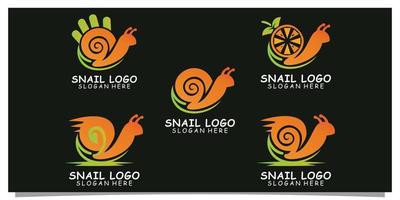 Set orange circle snail logo design inspiration simple concept with element Premium Vector