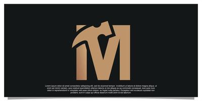 Creative initial letter M with hammer logo design unique concept Premium Vector