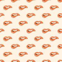 French woman lips and kisses seamless pattern for Valentines day design. Pink open lips with teeth, pink romantic lipstick mouth repeat background for celebration Valentine, date vector illustration.