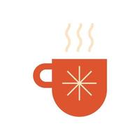 vector aislado de elemento geométrico de bebida caliente de navidad. vacaciones de invierno taza roja de té, café, cacao en estilo plano simple. ilustración decorativa minimalista de año nuevo.