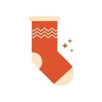 Geometric Christmas red Santa sock icon, isolated vector element. Winter holiday mosaic geometric sock in simple flat style Minimal New Year decorative illustration.