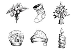 Beautiful decorative christmas elements sketch set background vector