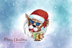 Hand draw christmas colorful dog face with santa cap on white background vector