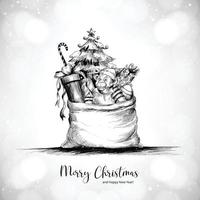 Hand draw sketch merry christmas card background vector