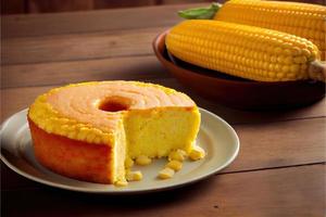 Delicious corn cake on table typical brazilian cake photo