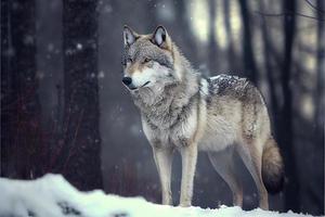 lobo euroasiático en hábitat de invierno blanco hermoso bosque de invierno foto