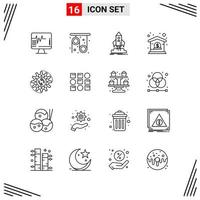 16 iconos estilo de línea basados en cuadrícula símbolos de esquema creativos para el diseño de sitios web signos de icono de línea simple aislados en fondo blanco conjunto de 16 iconos vector