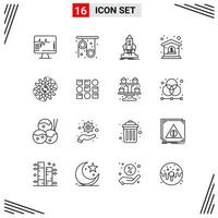 16 Icons Line Style Grid Based Creative Outline Symbols for Website Design Simple Line Icon Signs Isolated on White Background 16 Icon Set vector