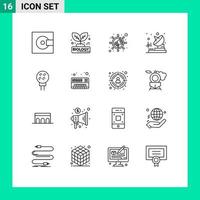 Universal Icon Symbols Group of 16 Modern Outlines of ball transmitter nature telecommunication viral Editable Vector Design Elements