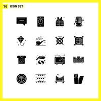 Universal Icon Symbols Group of 16 Modern Solid Glyphs of pipe flying lifejacket kite lock Editable Vector Design Elements