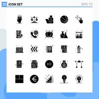 25 Universal Solid Glyphs Set for Web and Mobile Applications gesture basketball box ball ship Editable Vector Design Elements