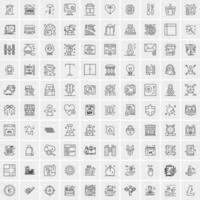 100 Universal Black Line Icons on White Background vector