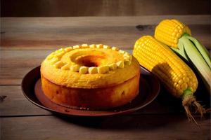 Delicious corn cake on table typical brazilian cake photo