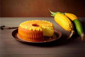 Delicious corn cake on table typical brazilian cake photo