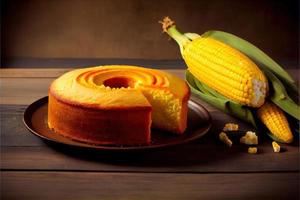 Delicious corn cake on table typical brazilian cake photo