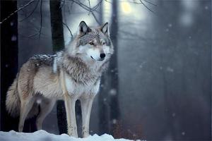 Eurasian wolf in white winter habitat beautiful winter forest photo