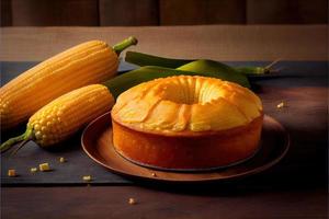 Delicious corn cake on table typical brazilian cake photo