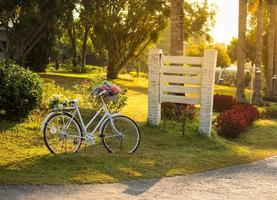 Vintage bicycle decoration in garden photo