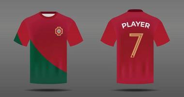 camiseta de fútbol para el equipo nacional de portugal con vista frontal y posterior vector