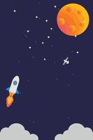 Space flat vector background with astronaut, rocket, spaceship, moon, planets and stars. Space for your text.