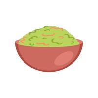 Bowl with delicious guacamole mexican spicy sauce in flat style. vector