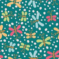 Retro seamless pattern in 1970s style with butterflies and drops. vector