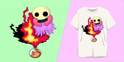 fantasma de calavera con fuego del diseño de poción mágica con plantilla de camiseta vector