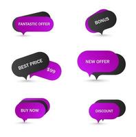 Vector stickers, price tag, banner, label. Coupon sale, offers and promotions vector template. Shop price tag, retail, commerce, business. Set of speech bubbles