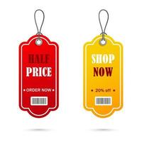 Price tag on a string, banner, label, sticker. Coupon sale, offers and promotions vector template. Shop price tag, retail, commerce, shopping. Advertising for your business