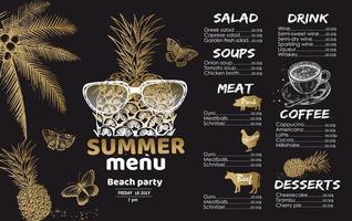 Restaurant summer menu design. Hand drawn illustrations. vector