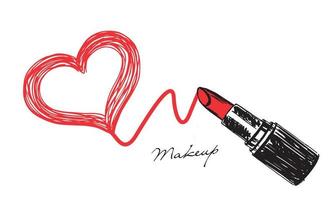 Grunge heart. Makeup set. Lipstick hand drawn illustration. vector