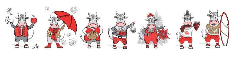 Year of the bull. New year illustration. Hand drawn vector. vector