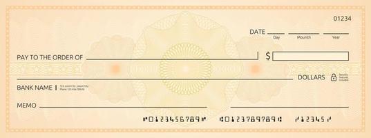 cheque bancario en blanco, plantilla de cheque de chequera vector