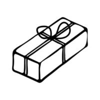 Gift box with bow black and white doodle style vector