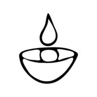 Candle in a candlestick, black and white in the style of doodle vector